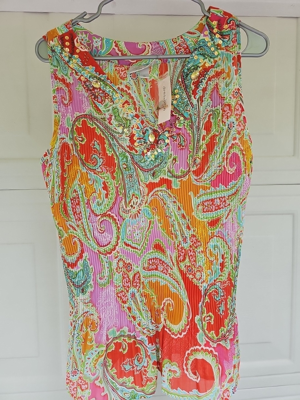 Dressbarn Multicolor Paisley V-Neck Sleeveless Tank Strech Polyester NWT